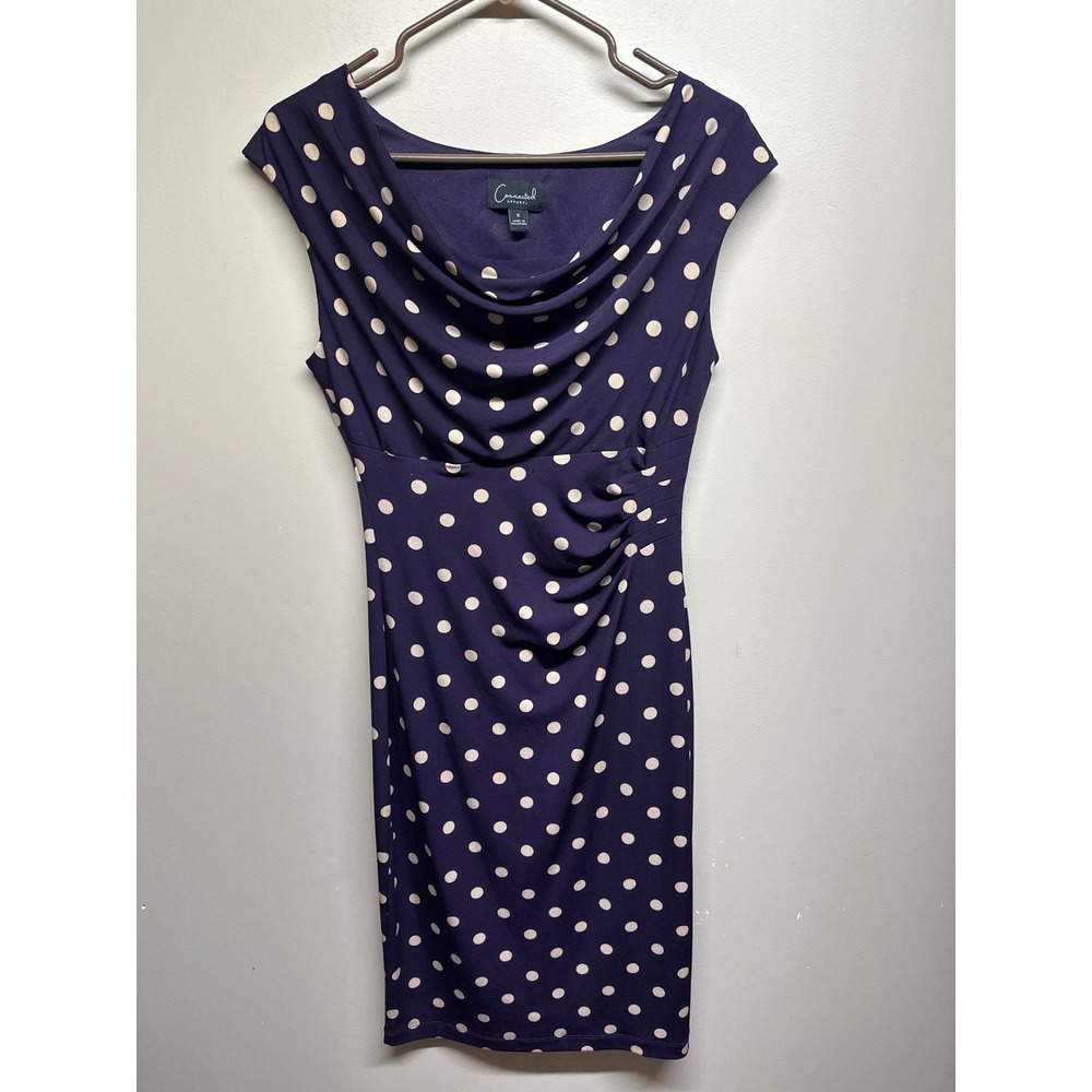 Connected Apparel Plum Polka‎ Dot Cowl Neck Sheath Dress Size 6